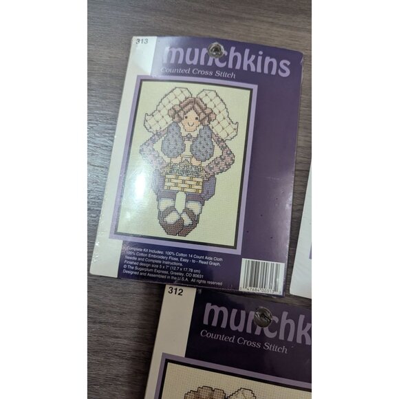 Munchkins Counted Cross Stitch Kits Set Of 3 Angel Bunny Welcome Patterns 5"x7" - Picture 5 of 5